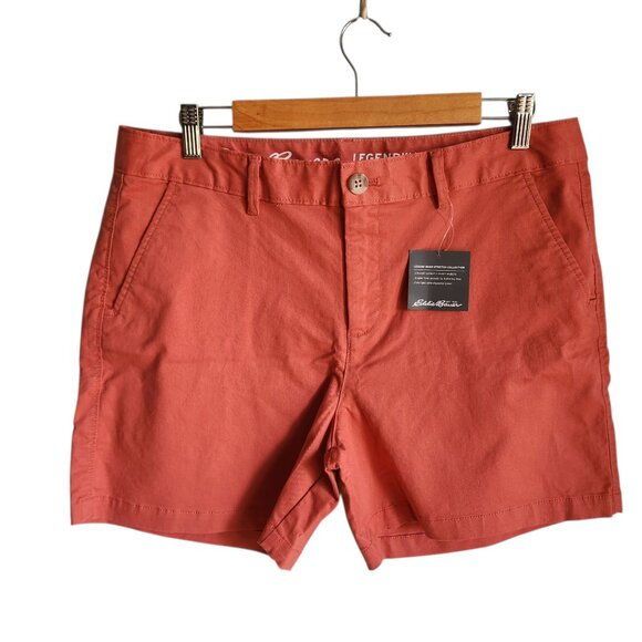 Eddie Bauer Shorts Red 12 Women's Willit Stretch Legend Wash Short 5" Inseam NEW - Picture 1 of 8